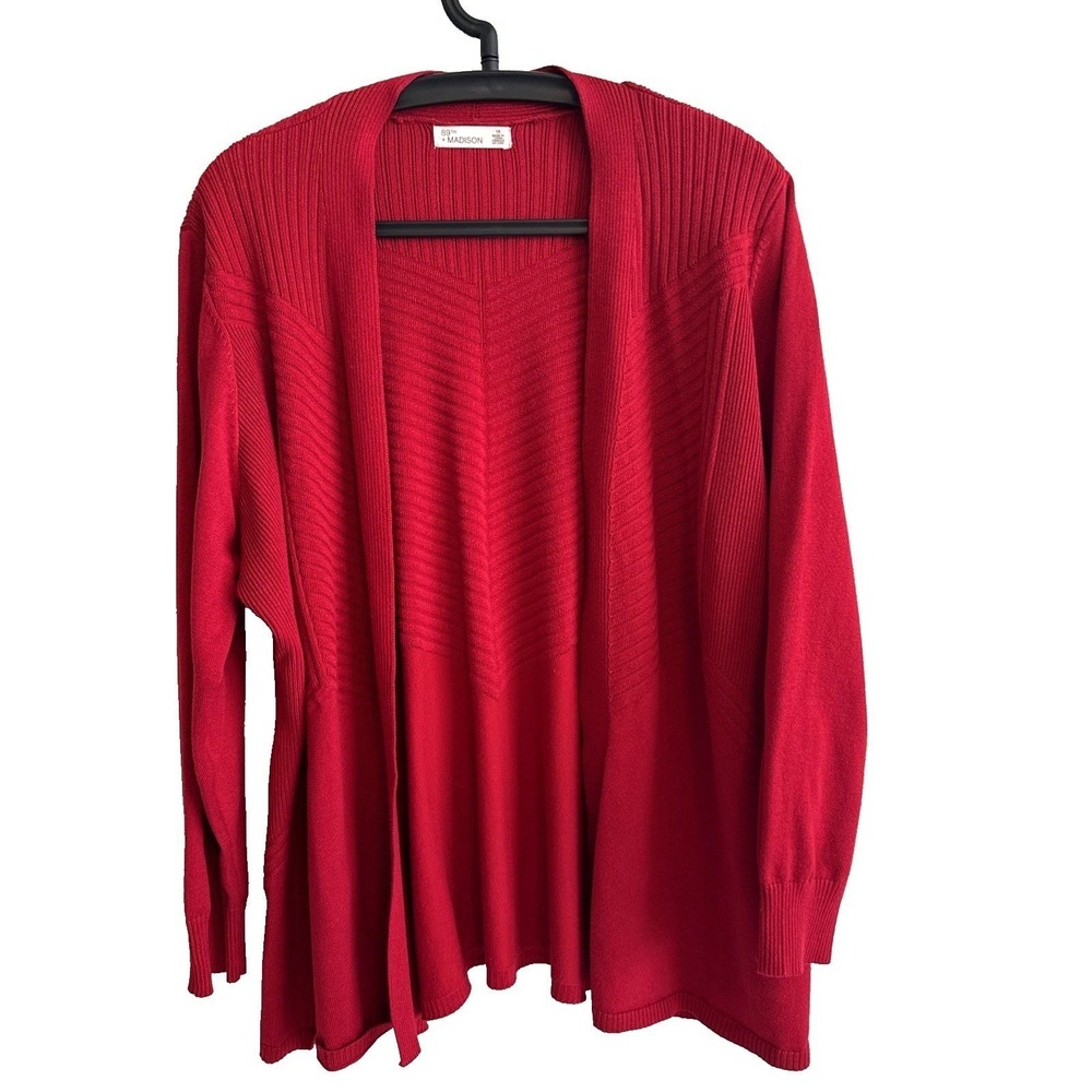 Womens‎ 1X Open Front Red Long Sleeve Cardigan Feminine Minimalist Casual Office